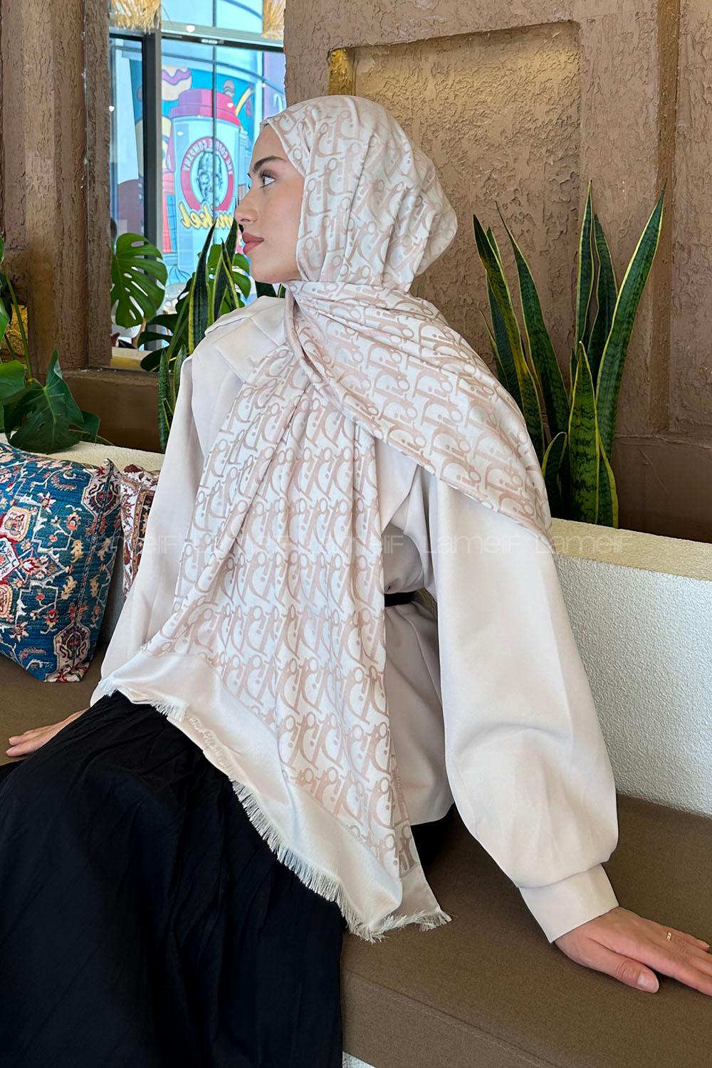 Lamelif Dior Desen Kaşmir Çift Taraflı Şal Vizon