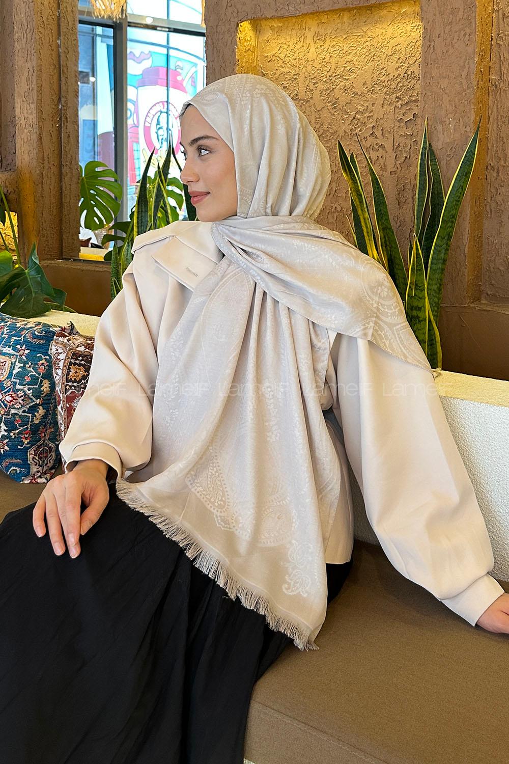 Lamelif Etnik Retro Desen Kaşmir Çift Taraflı Şal Taş