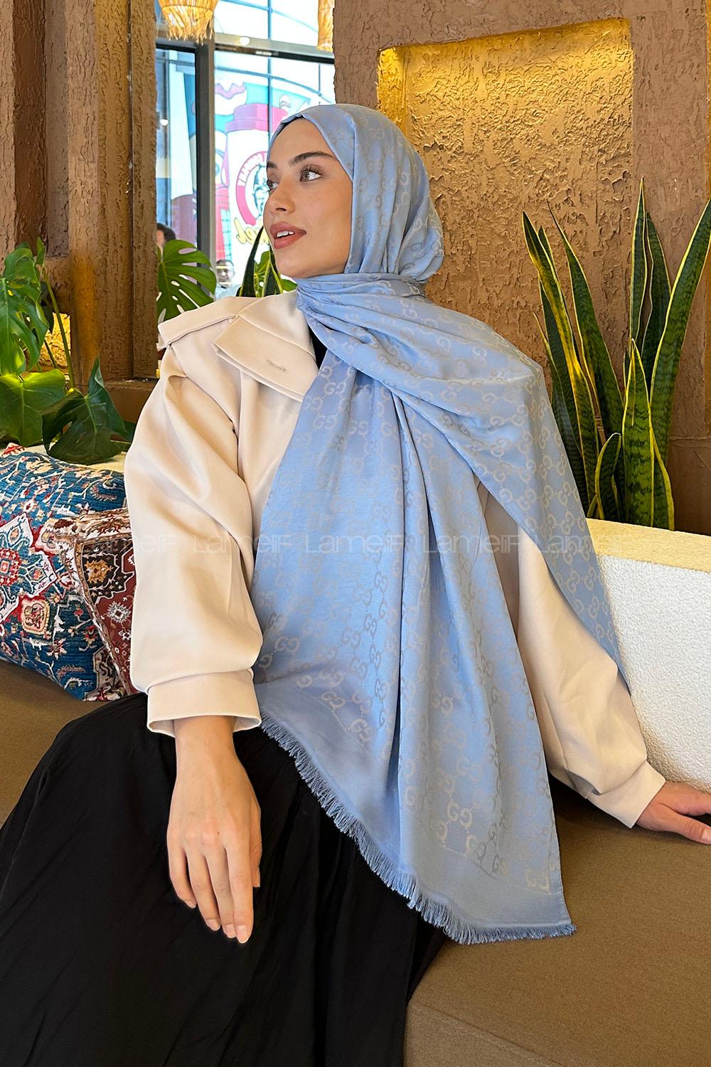 Lamelif G Desen Kaşmir Çift Taraflı Şal Bebe Mavisi