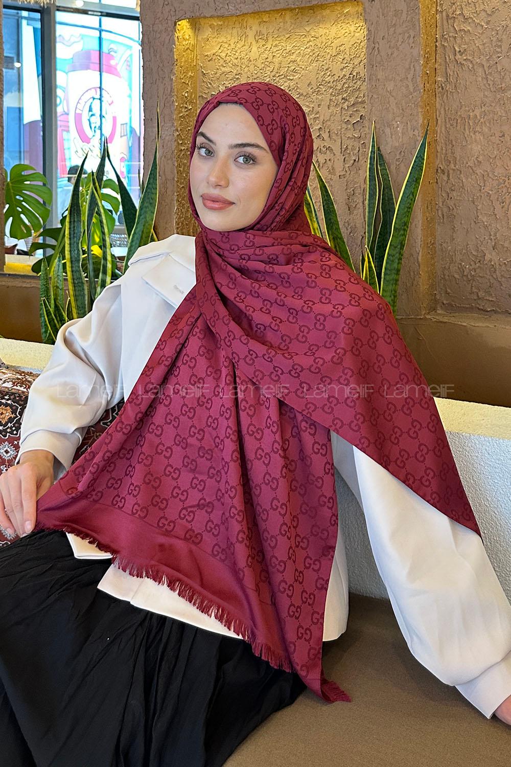 Lamelif G Desen Kaşmir Çift Taraflı Şal Bordo