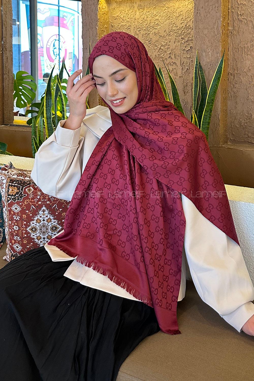 Lamelif G Desen Kaşmir Çift Taraflı Şal Bordo