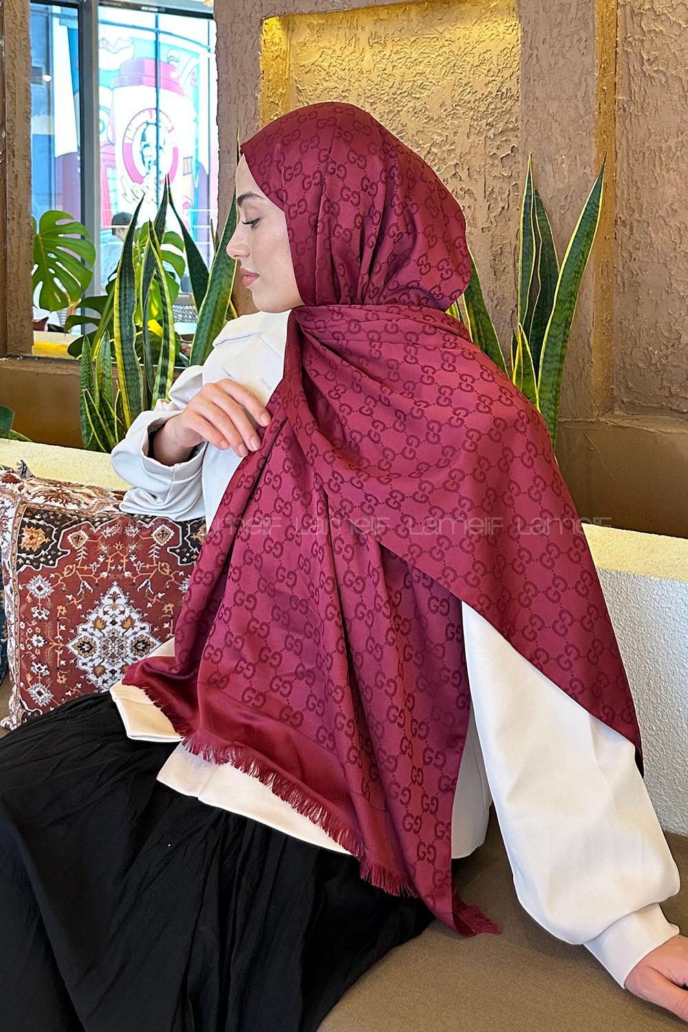 Lamelif G Desen Kaşmir Çift Taraflı Şal Bordo