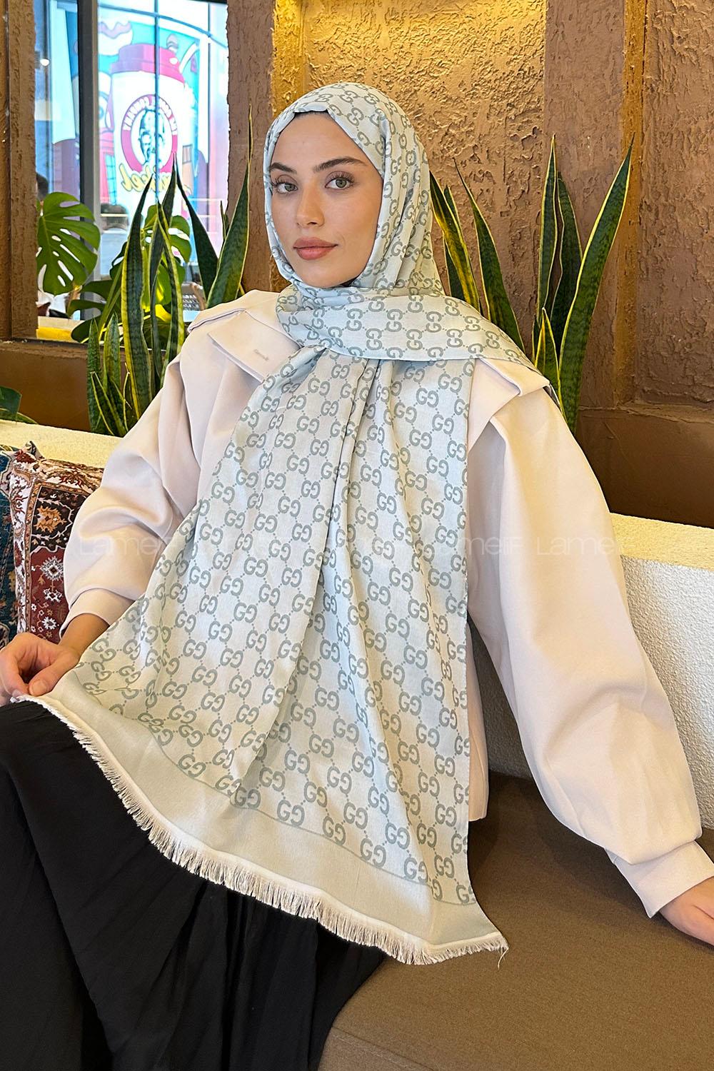 Lamelif G Desen Kaşmir Çift Taraflı Şal Gümüş