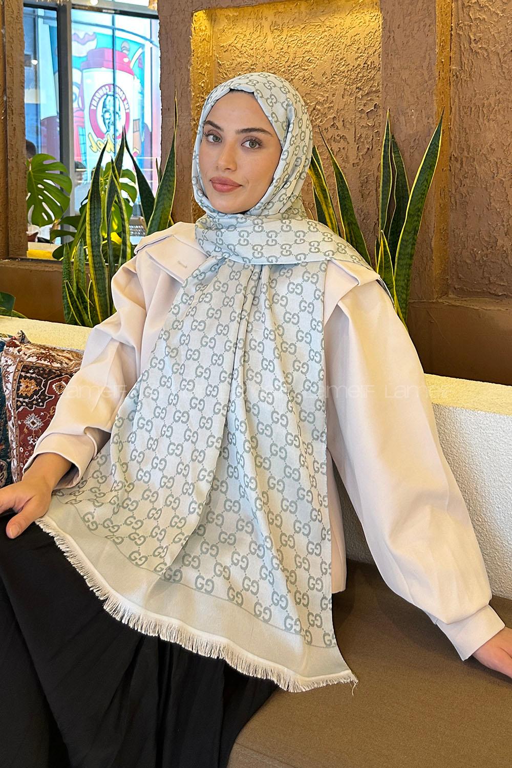 Lamelif G Desen Kaşmir Çift Taraflı Şal Gümüş