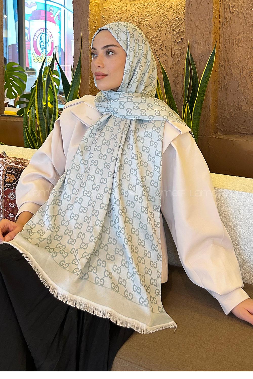 Lamelif G Desen Kaşmir Çift Taraflı Şal Gümüş