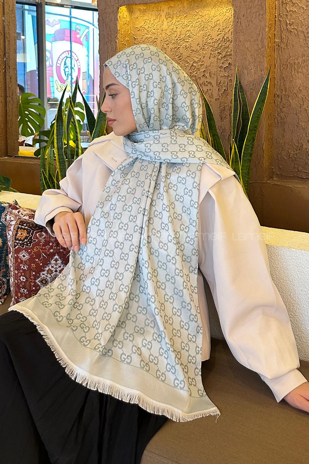 Lamelif G Desen Kaşmir Çift Taraflı Şal Gümüş