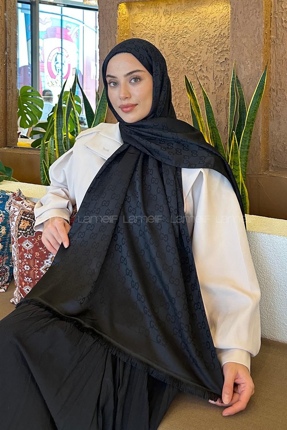 Lamelif G Desen Kaşmir Çift Taraflı Şal Siyah