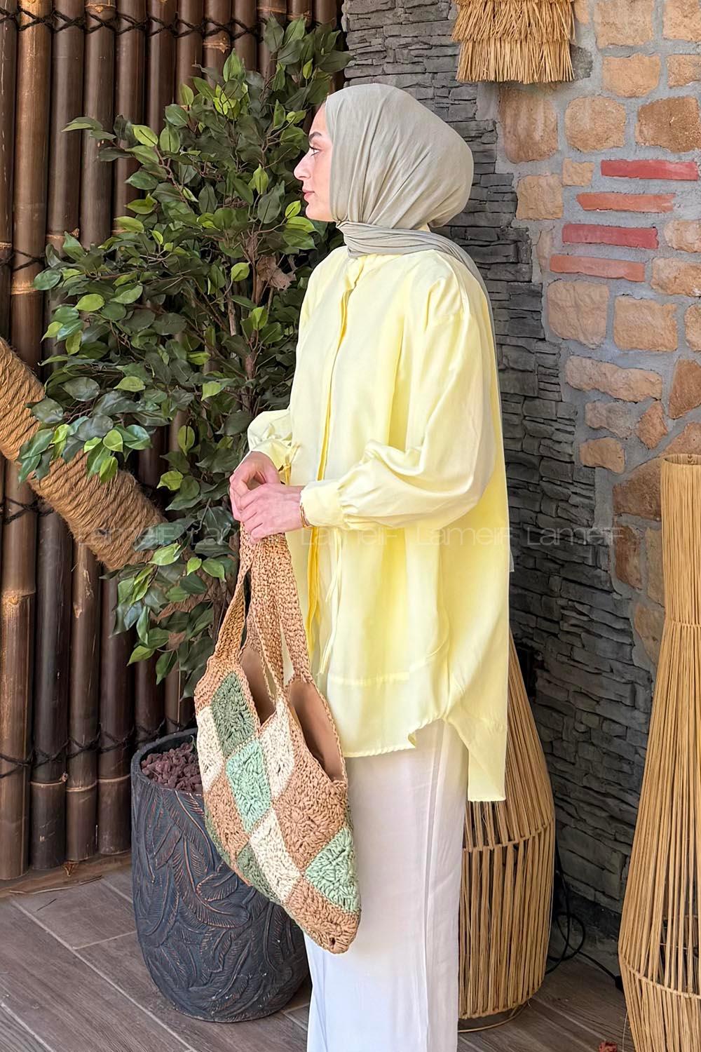 Yellow Mandarin Collar Cotton Unprinted Tunic