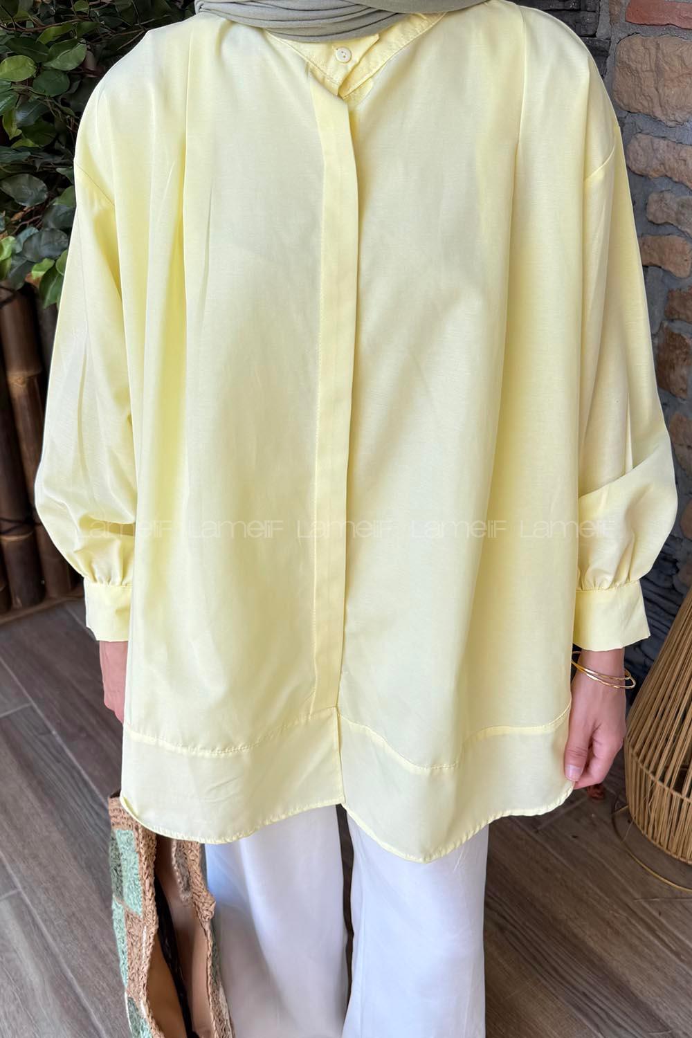 Yellow Mandarin Collar Cotton Unprinted Tunic