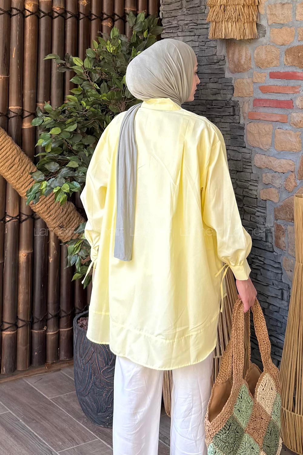 Yellow Mandarin Collar Cotton Unprinted Tunic
