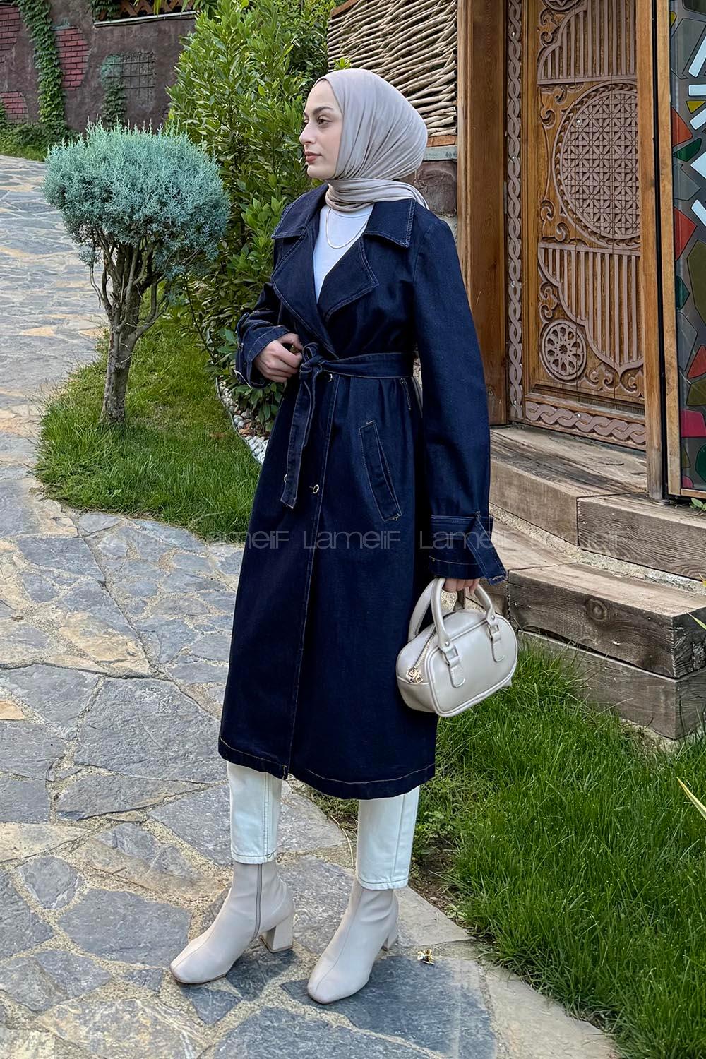 Denim Blue Long Arm Knitwear Trench Coat