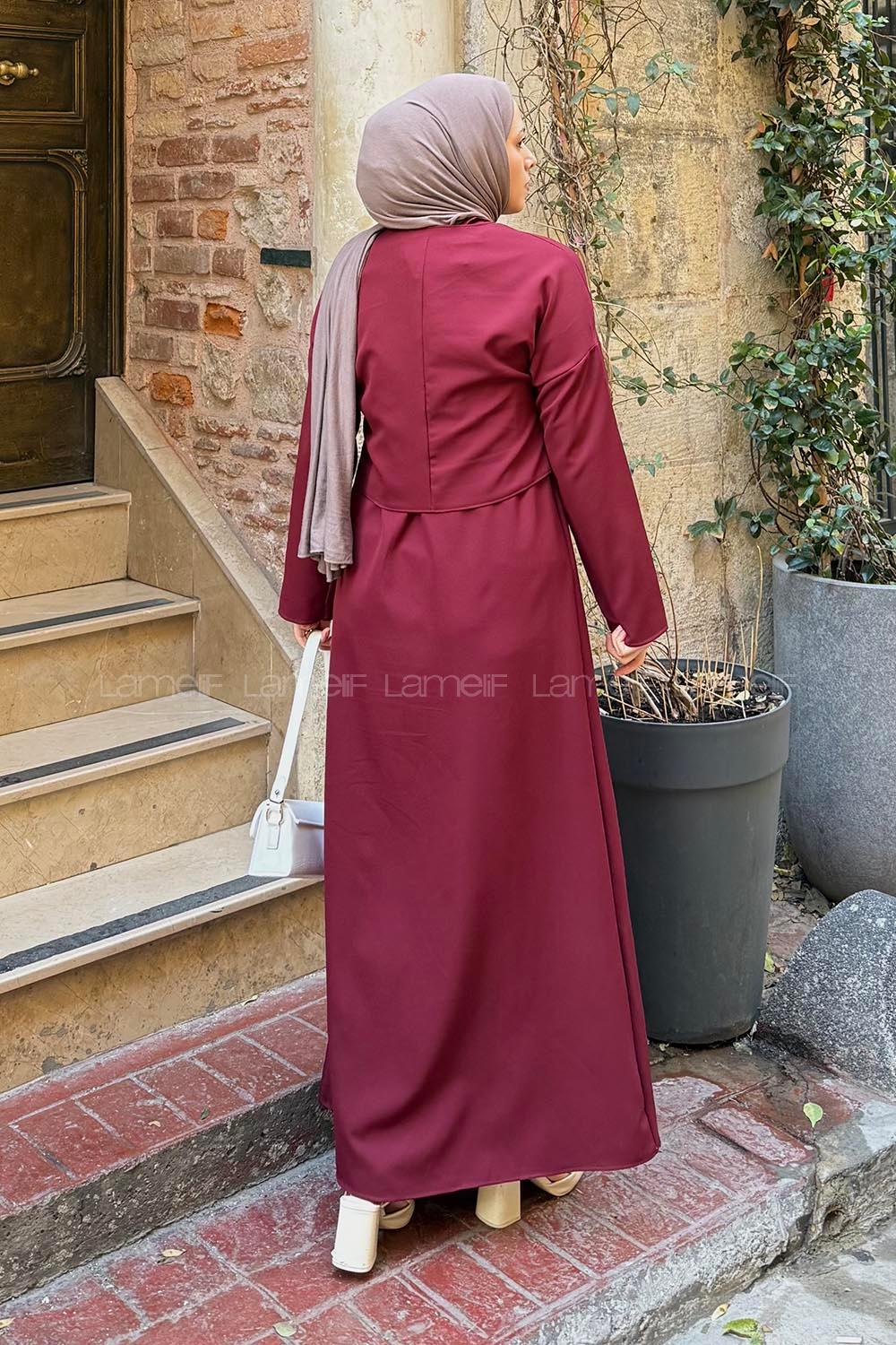 Lamelif Düğme Detaylı Jileli Takım Bordo