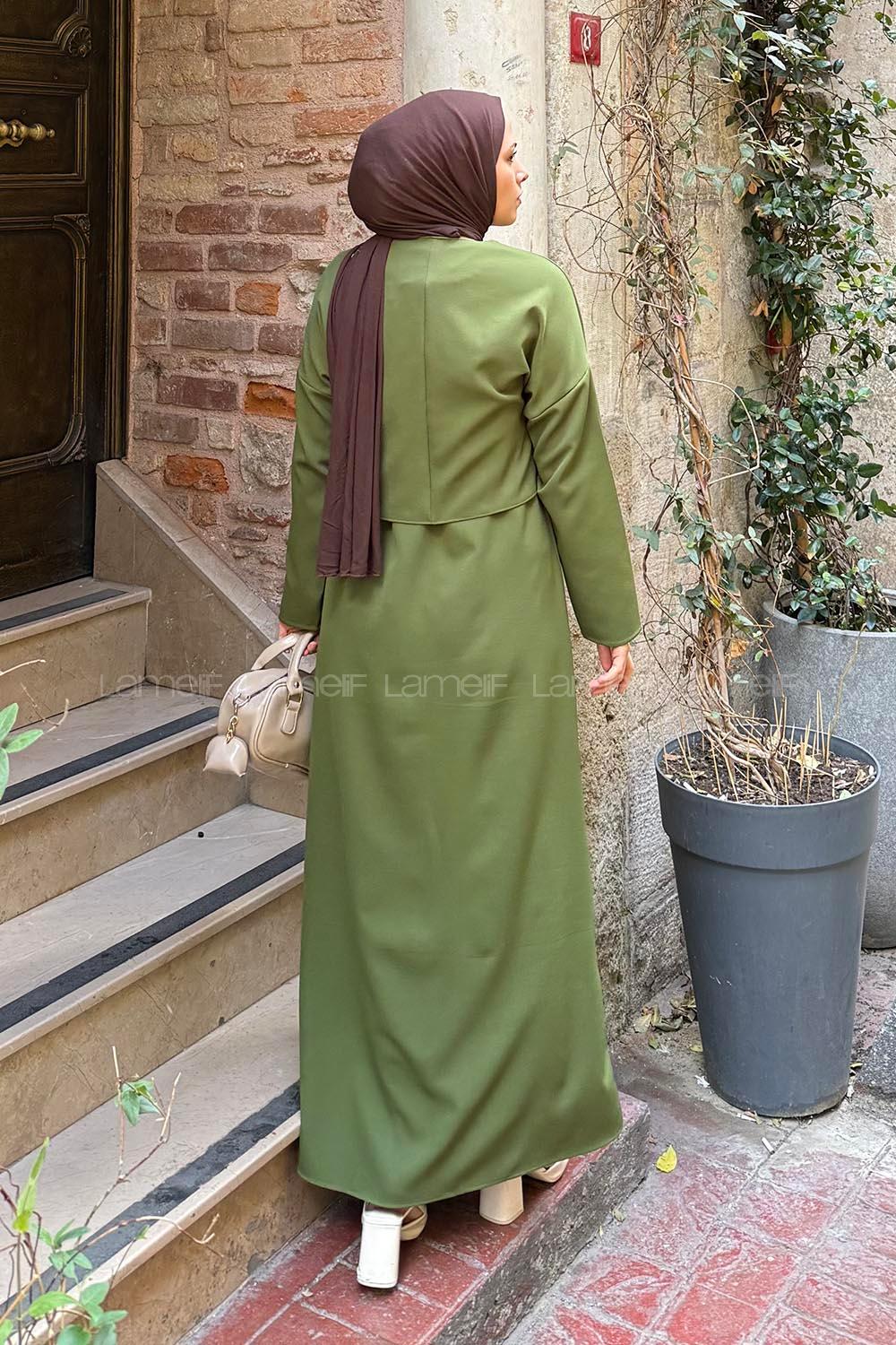 Lamelif Düğme Detaylı Jileli Takım Kına Yeşili