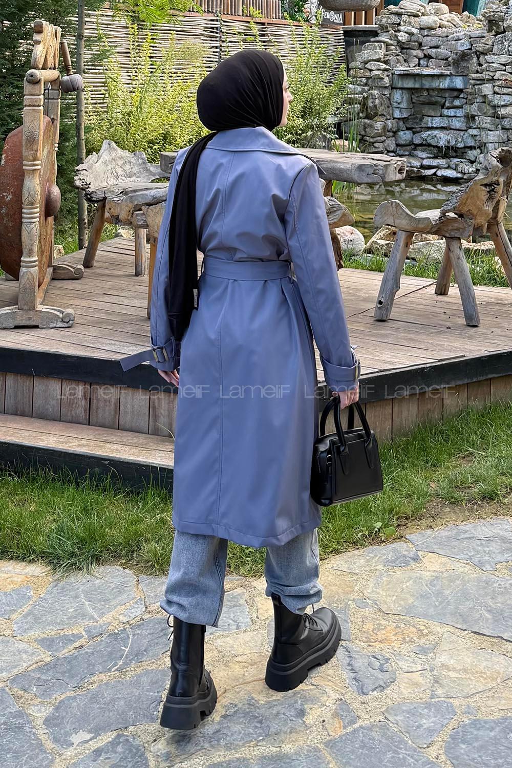 Lamelif Klasik Kuşaklı Trenç Koyu Antrasit