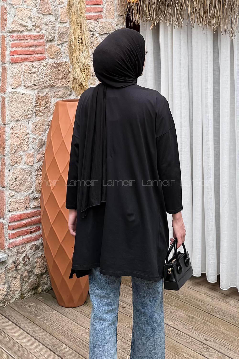 Black Crew Neck Cotton Tunic