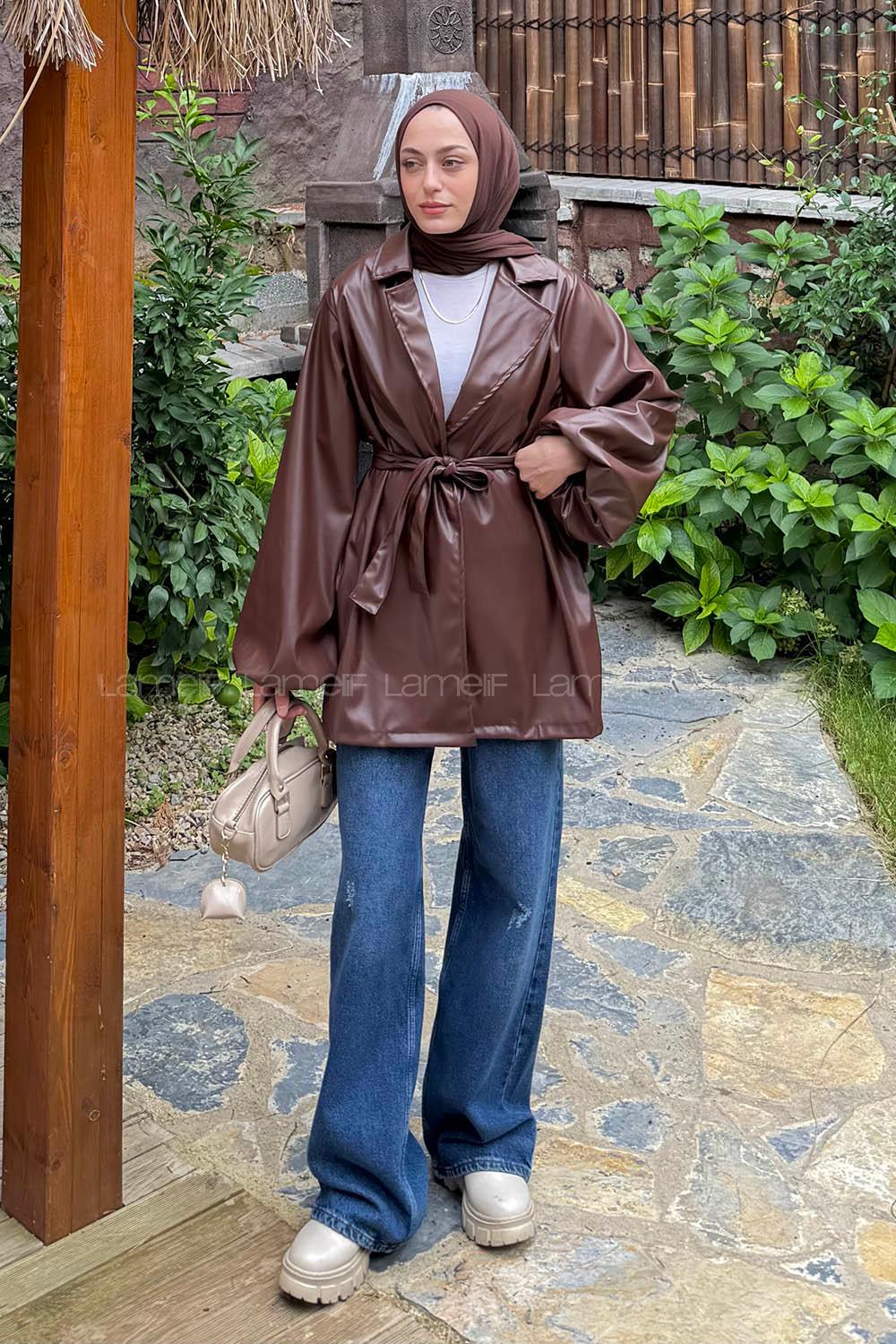 Bitter Brown Jacket Collar Long Arm Skin Jacket