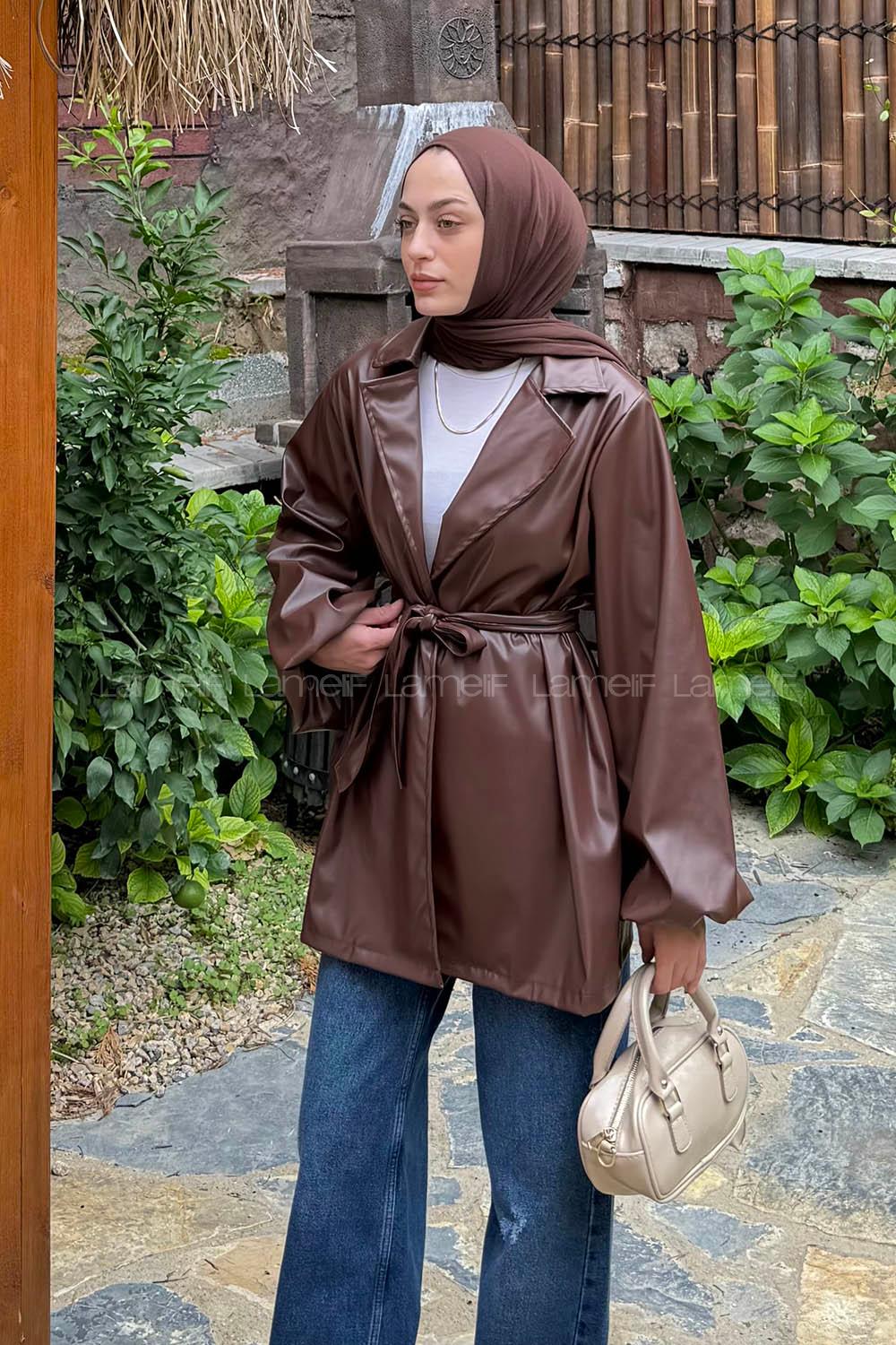 Bitter Brown Jacket Collar Long Arm Skin Jacket