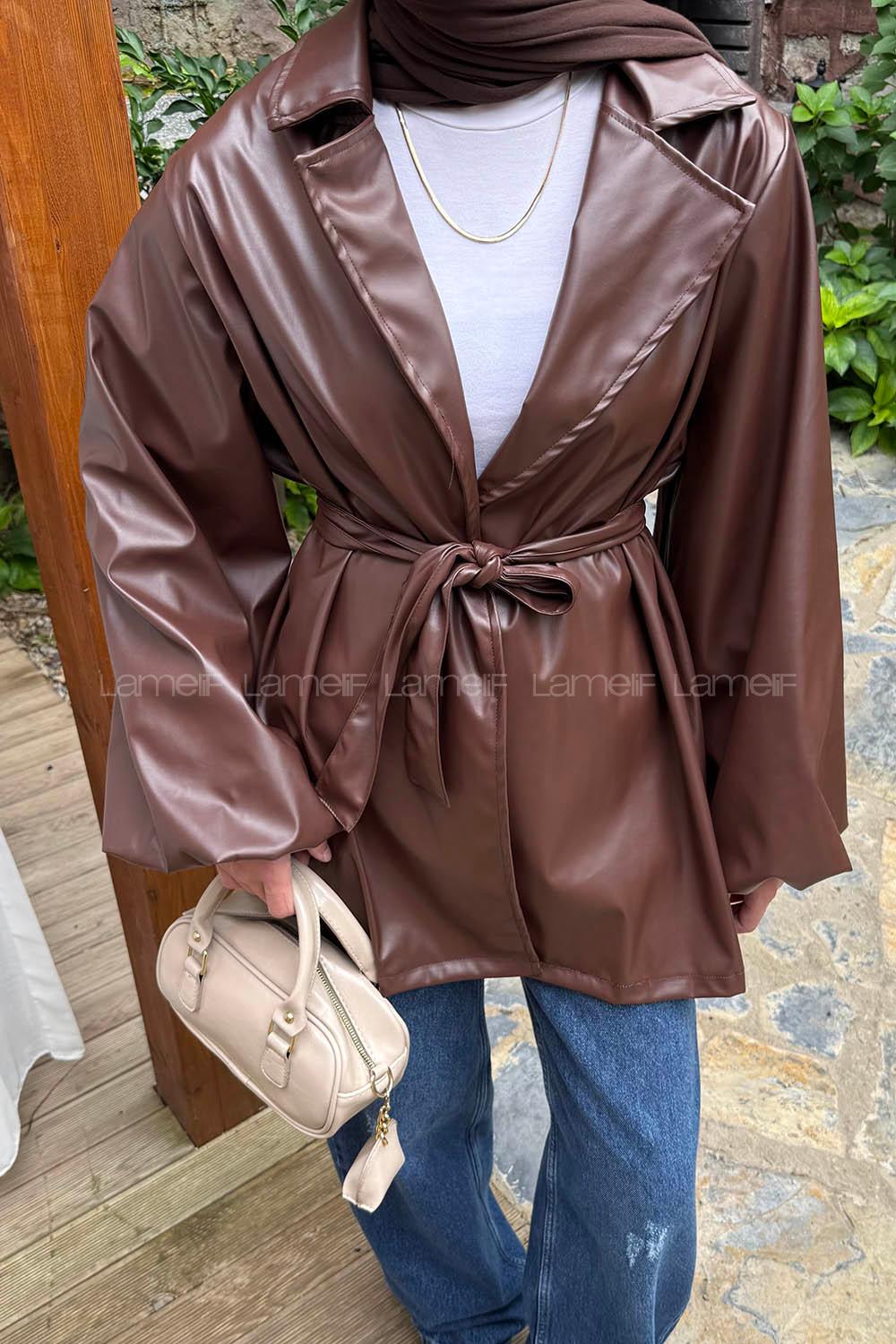Bitter Brown Jacket Collar Long Arm Skin Jacket