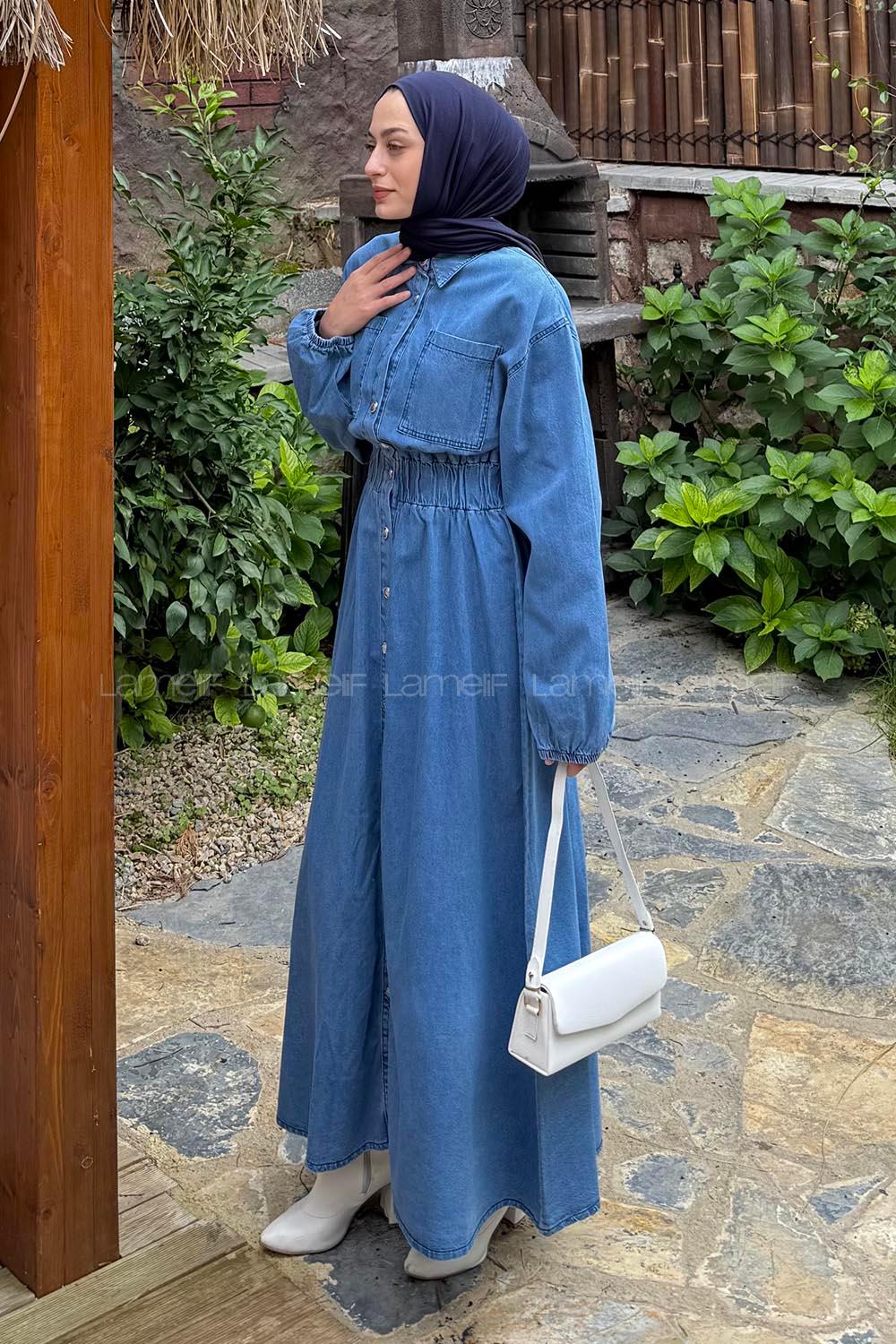 Lamelif Beli Lastikli Kot Elbise Kot Mavisi