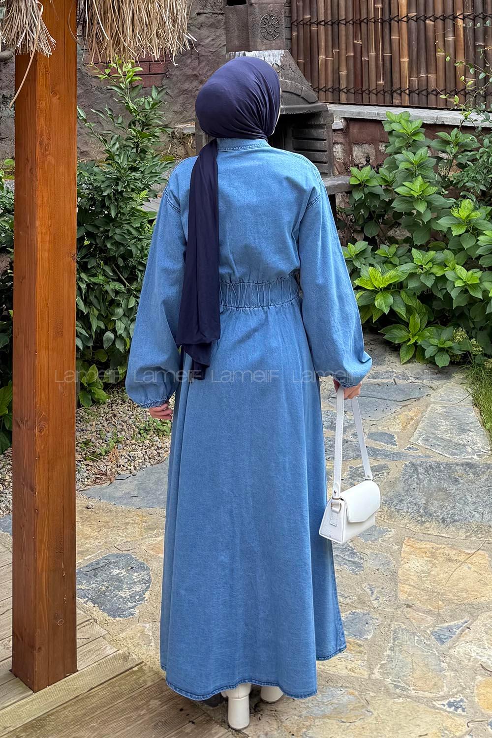 Lamelif Beli Lastikli Kot Elbise Kot Mavisi