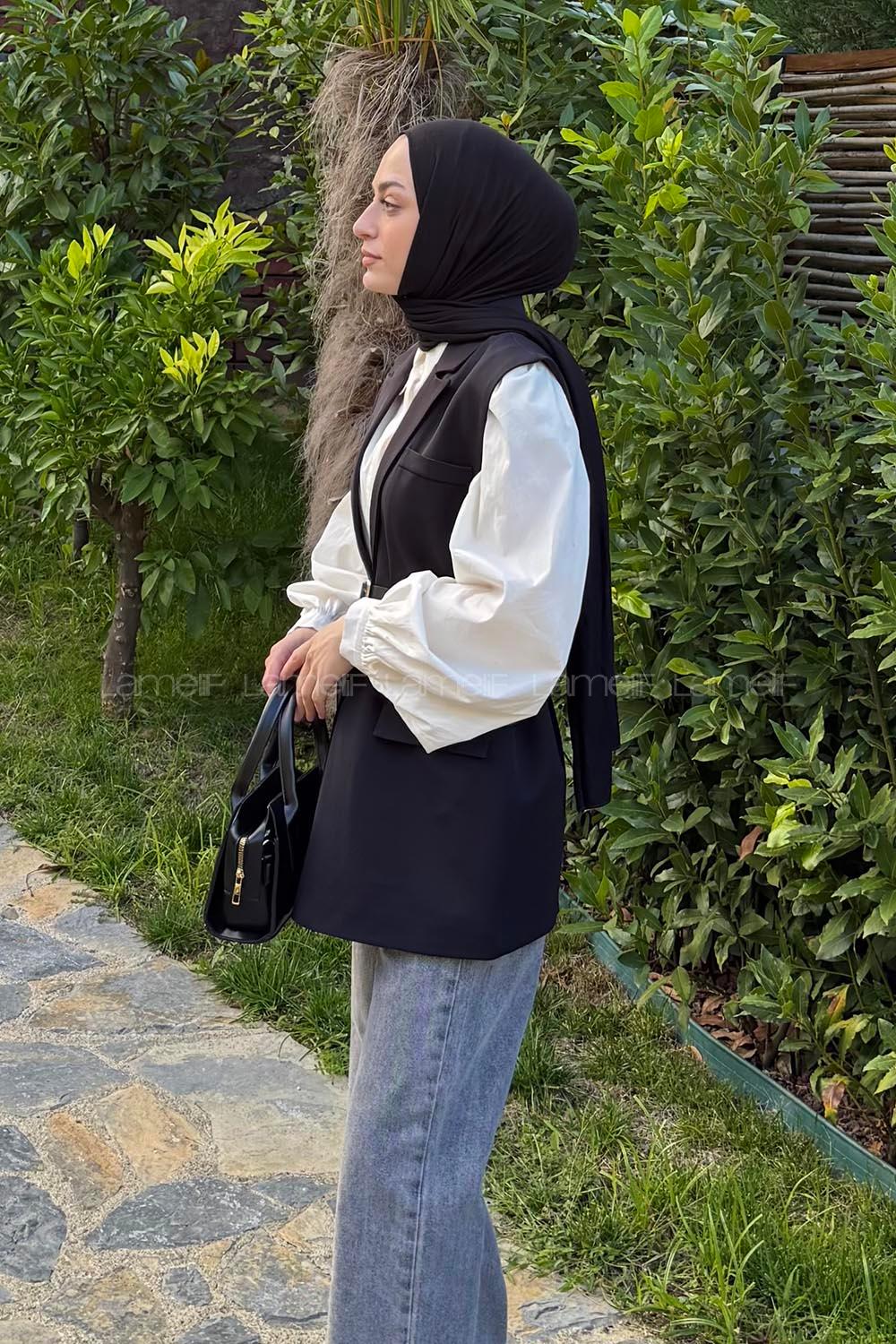 Lamelif Cep Detaylı Yelek Siyah