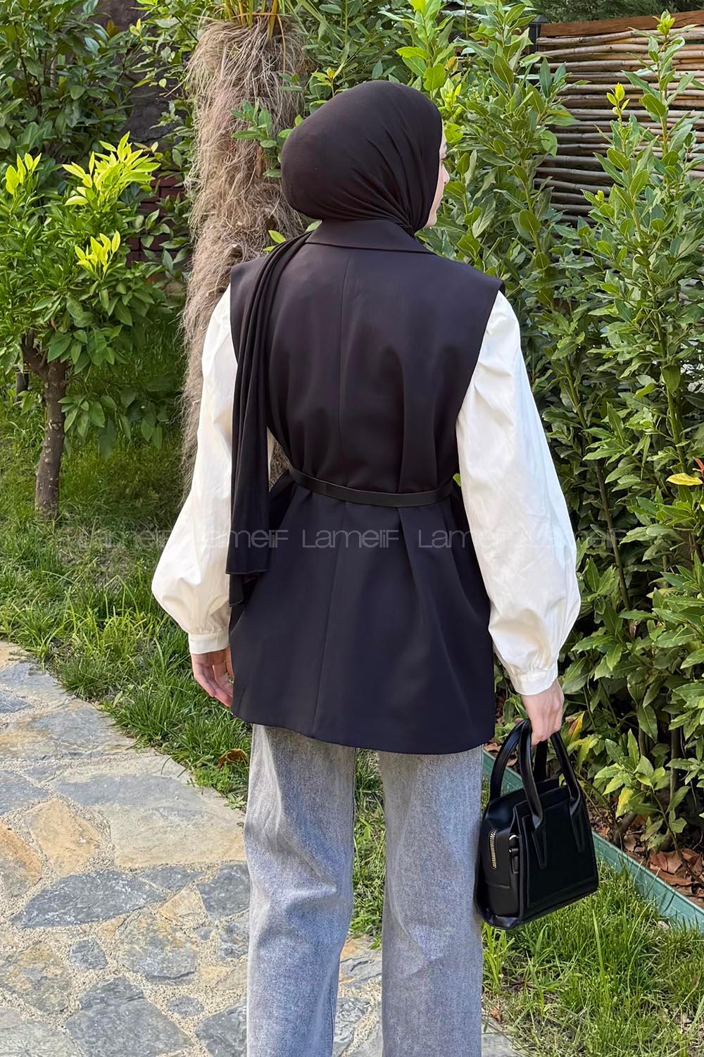 Lamelif Cep Detaylı Yelek Siyah