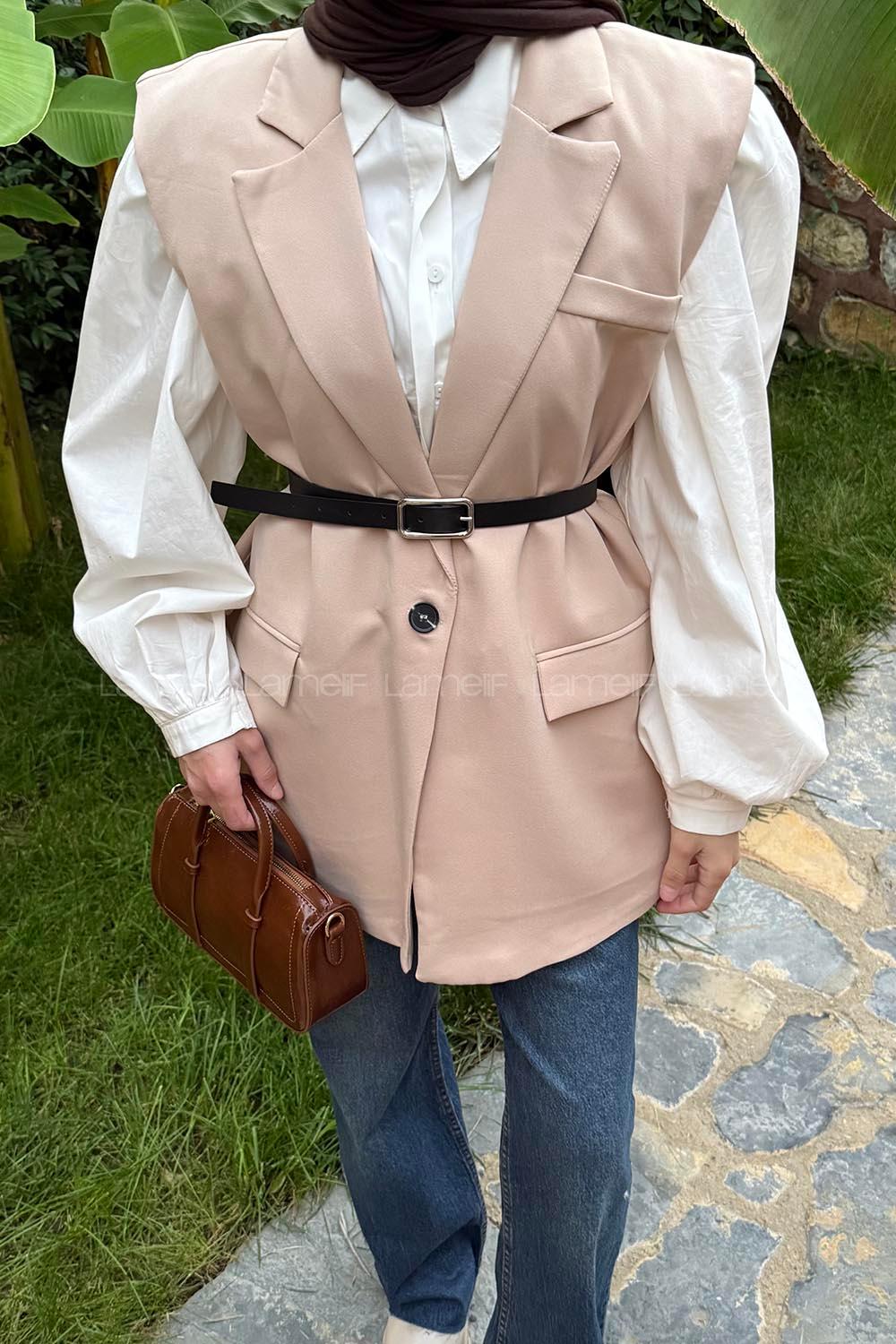 Lamelif Cep Detaylı Yelek Taş