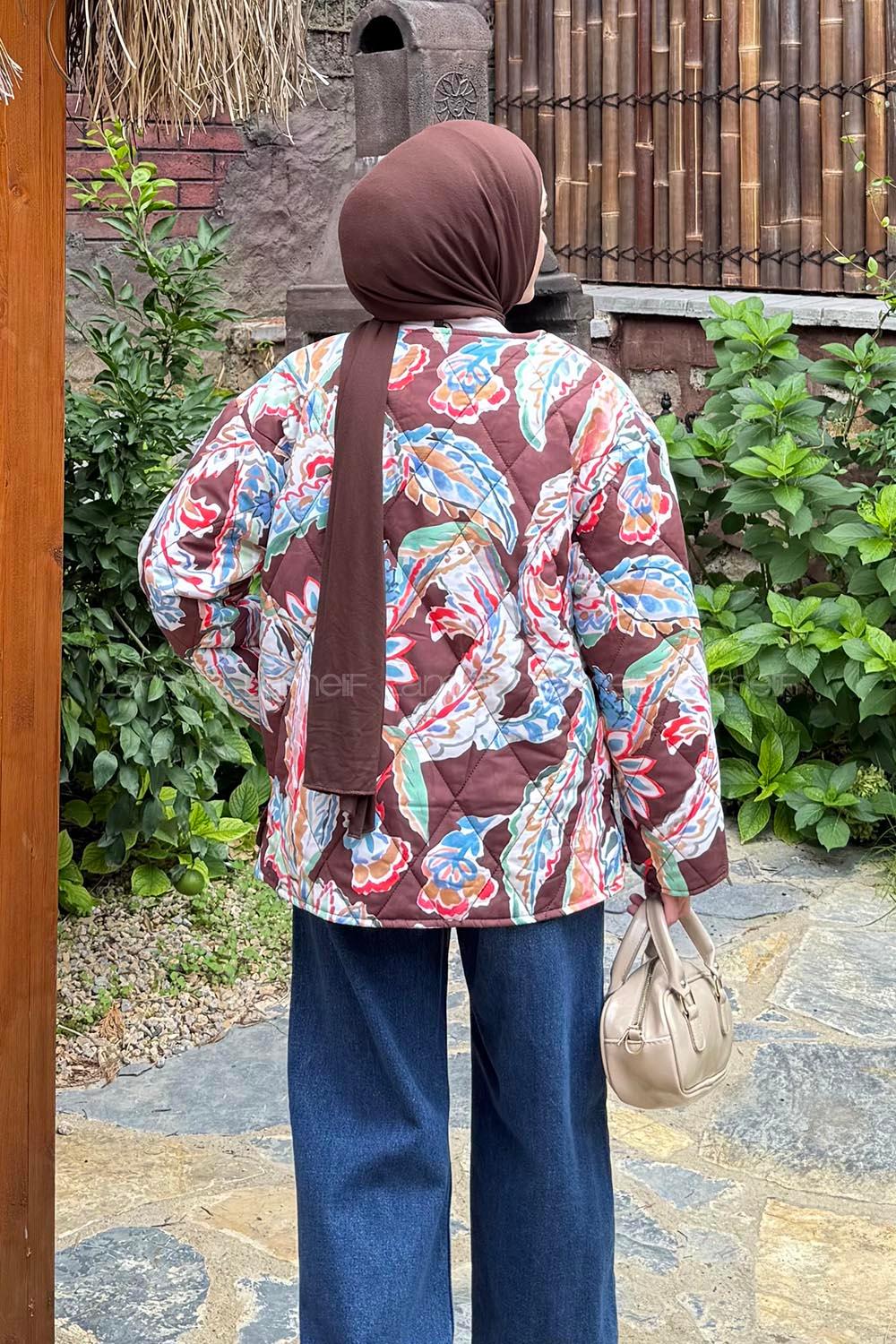 Lamelif Desenli Kapitone Mont Acı Kahve