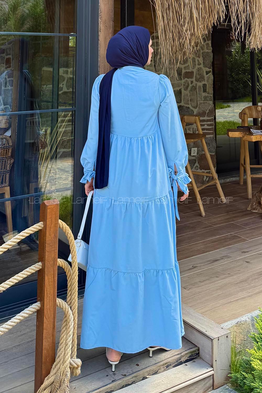 Baby Blue Neckband Cotton Dresess