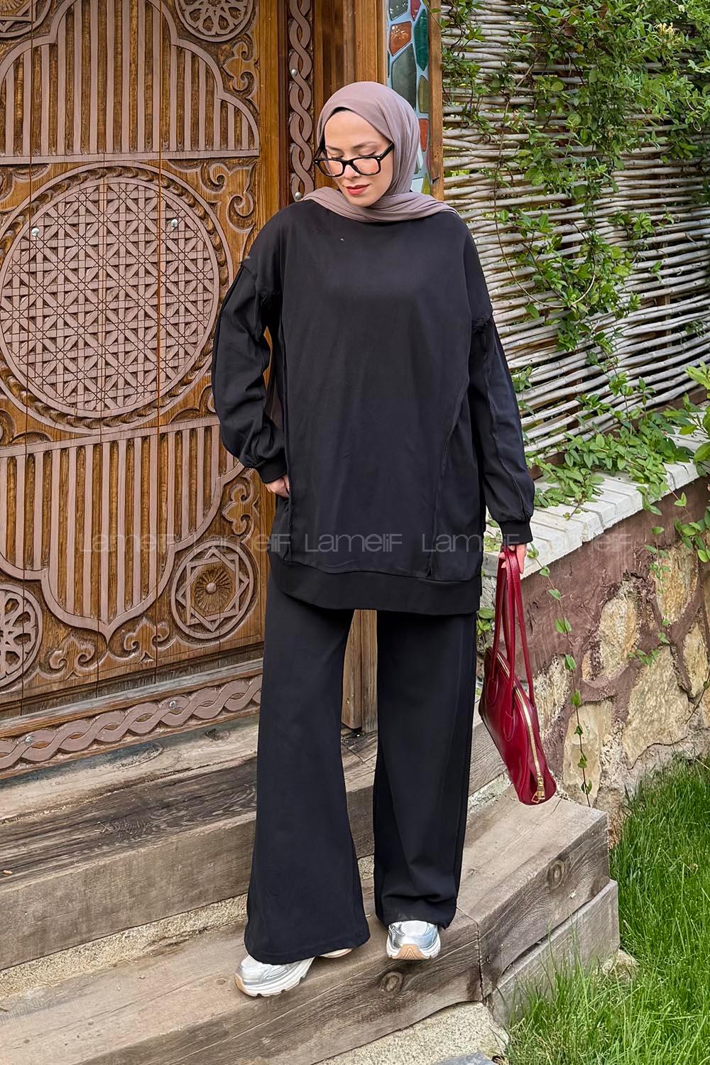Lamelif Kol Detaylı İkili Takım Siyah