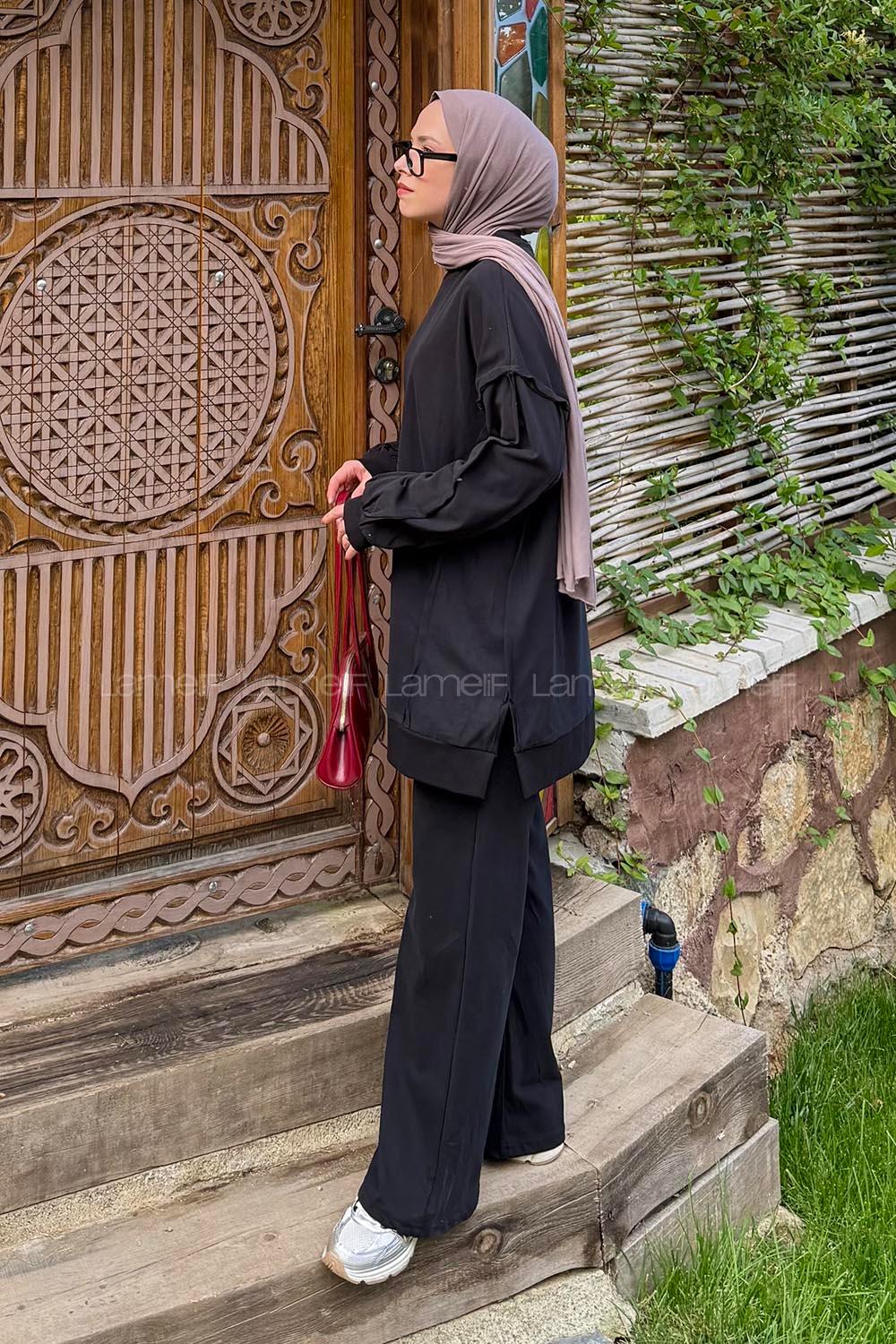 Lamelif Kol Detaylı İkili Takım Siyah