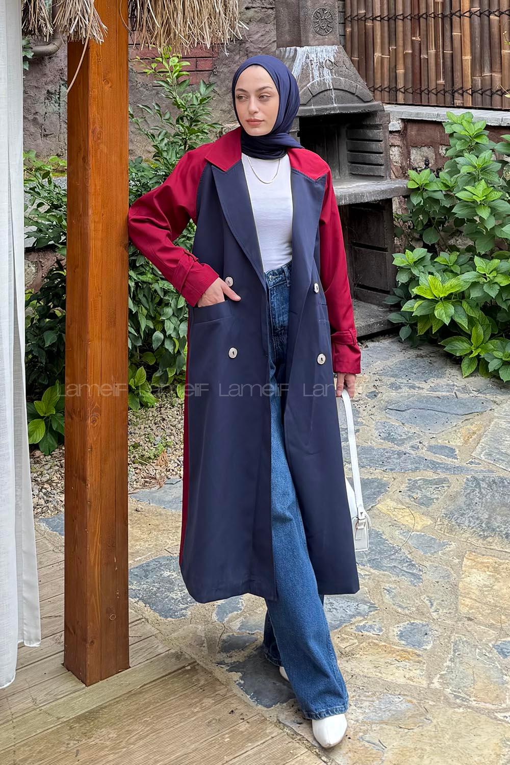 Lamelif Retrica İki Renk Trençkot  Bordo