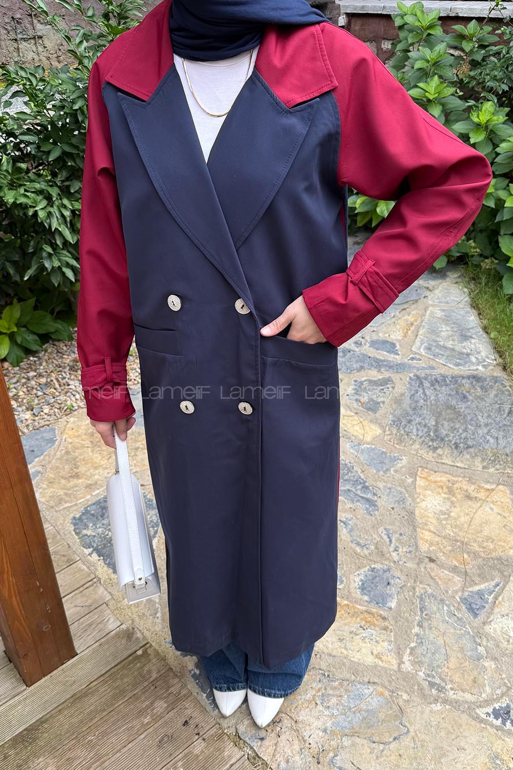 Lamelif Retrica İki Renk Trençkot  Bordo