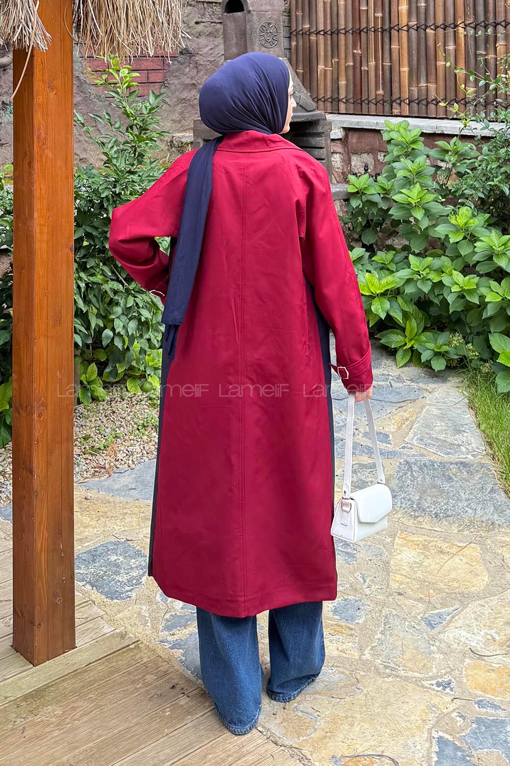 Lamelif Retrica İki Renk Trençkot  Bordo