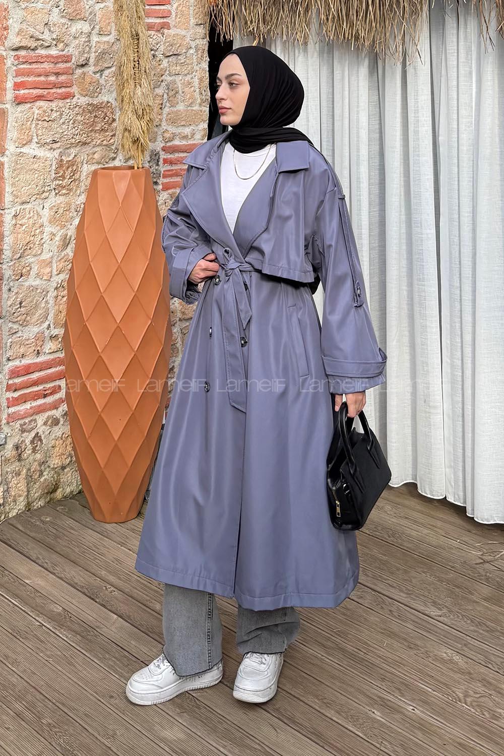 Lamelif Uzun Apoletli Oversize Trenç Antrasit