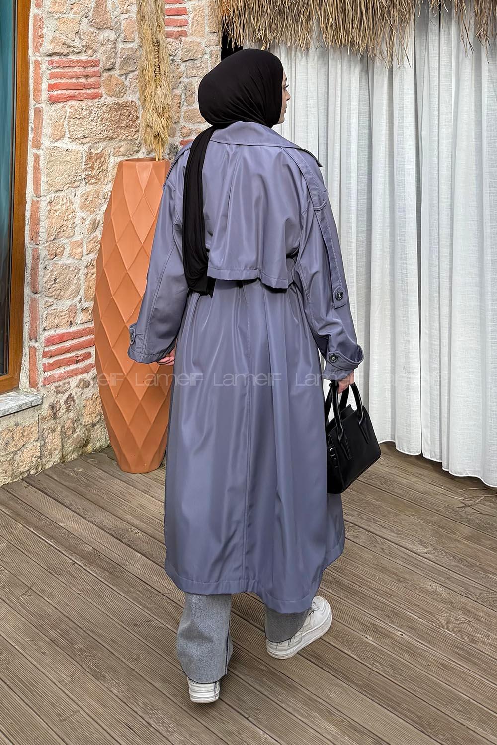 Lamelif Uzun Apoletli Oversize Trenç Antrasit