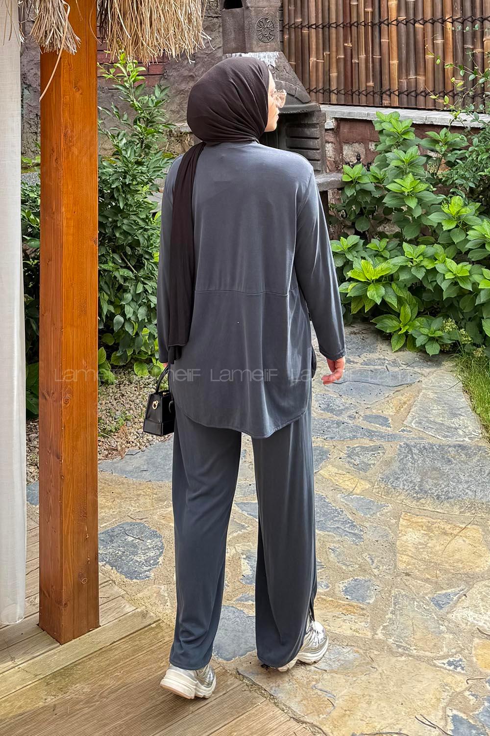 Lamelif Yan Yırtmaç Detaylı Takım Antrasit