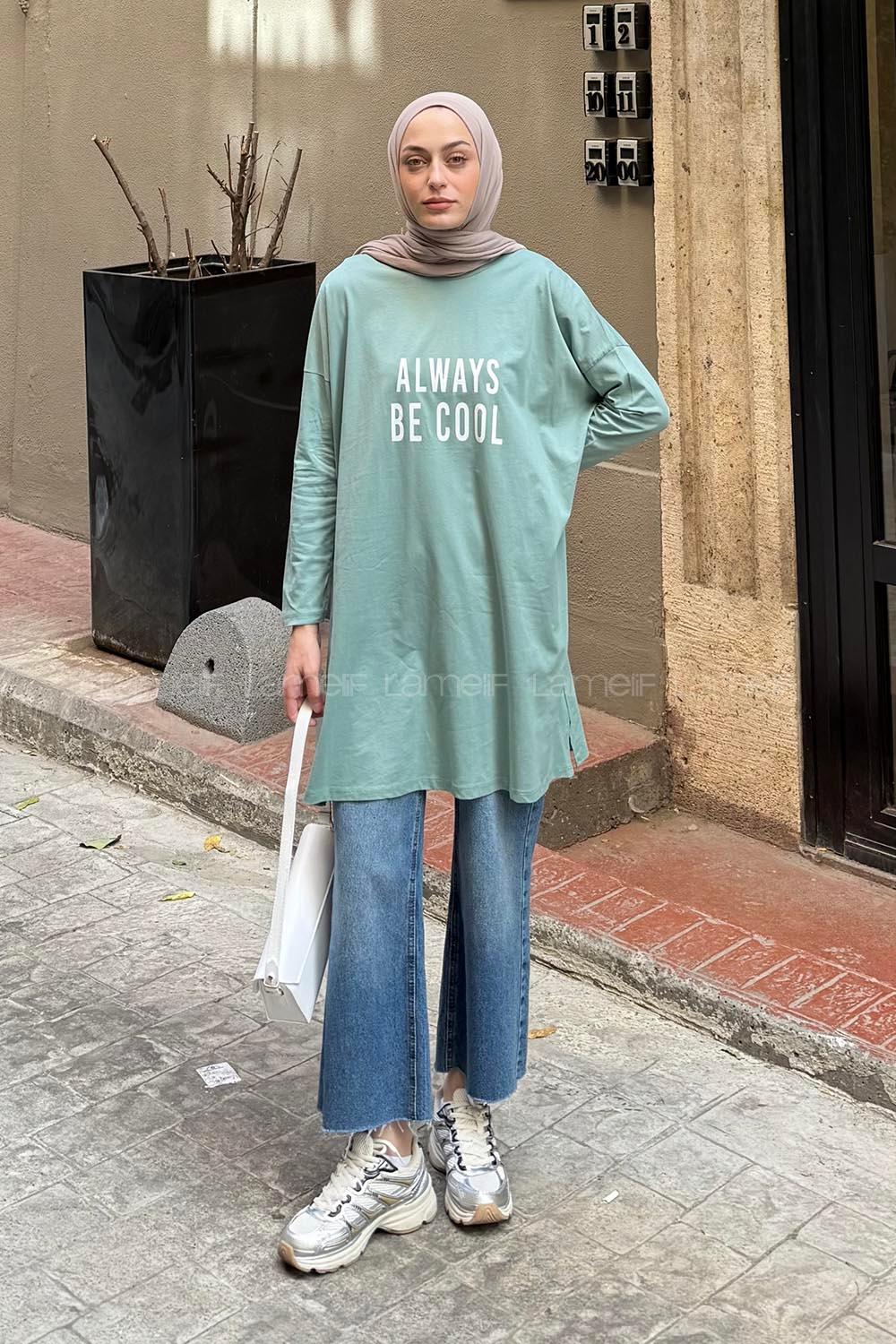 Lamelif Always Be Cool Baskılı Sweat Çağla Yeşili