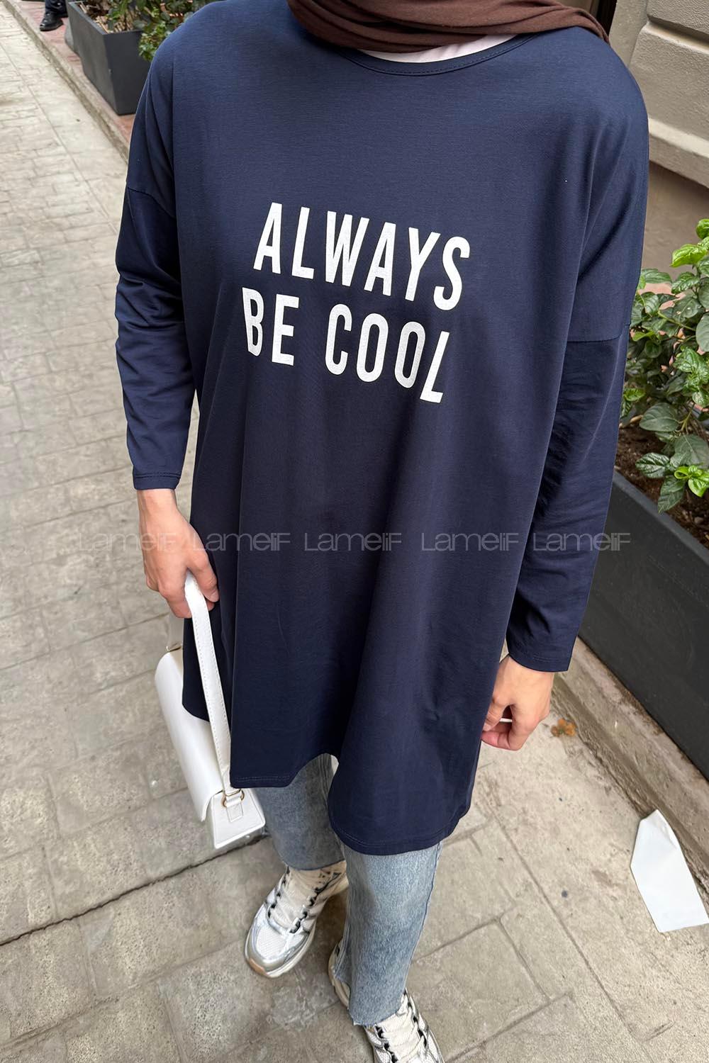 Navy Blue Crew Neck Cotton Tunic