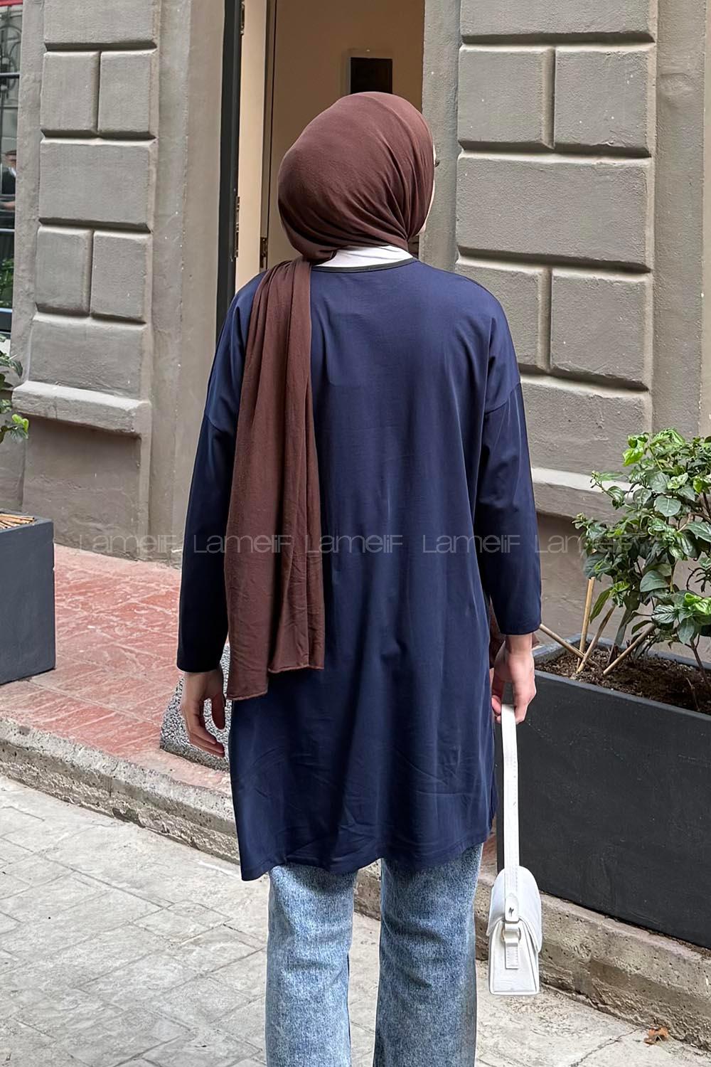 Navy Blue Crew Neck Cotton Tunic