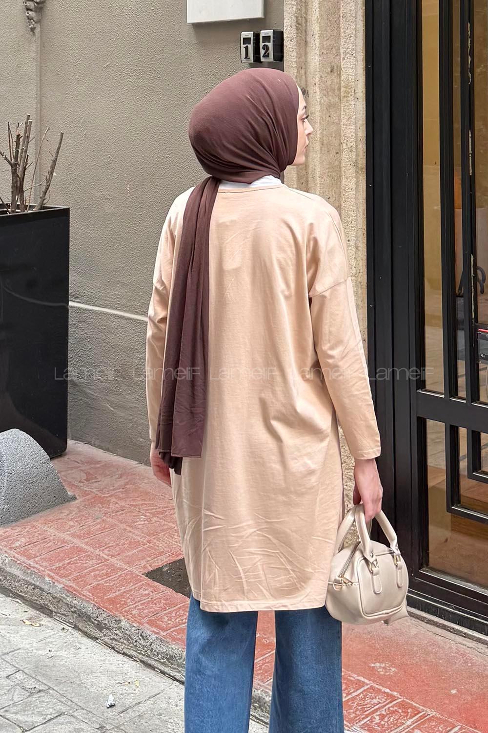 Lamelif Always Be Cool Baskılı Sweat Sütlü Kahve