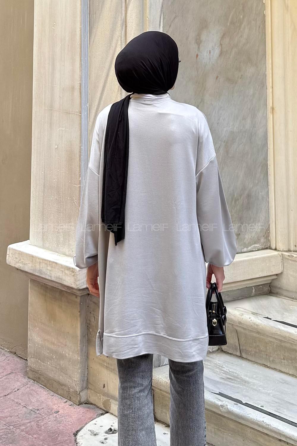 Lamelif Armalı Bisiklet Yaka Sweat Gri