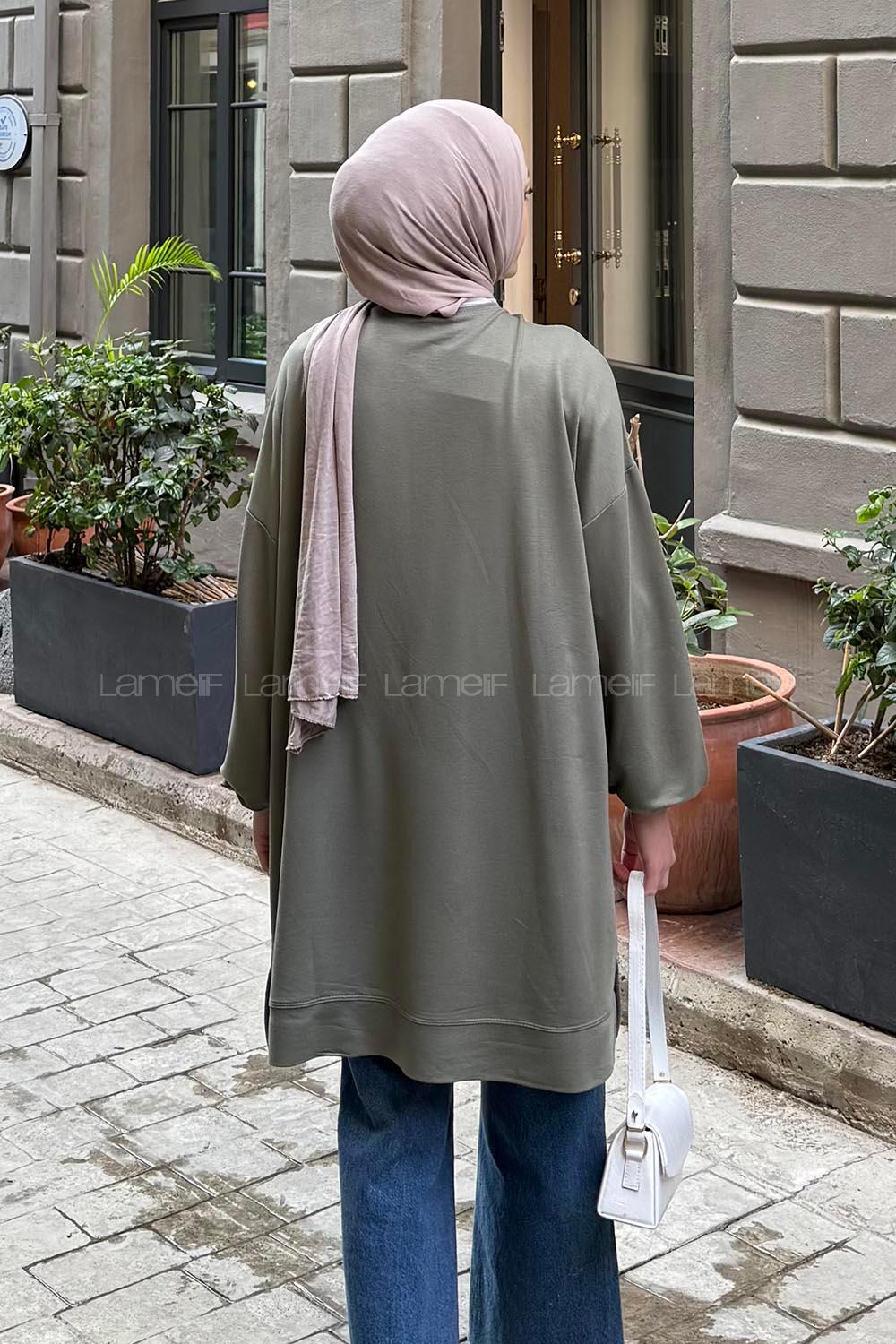 Lamelif Armalı Bisiklet Yaka Sweat Haki