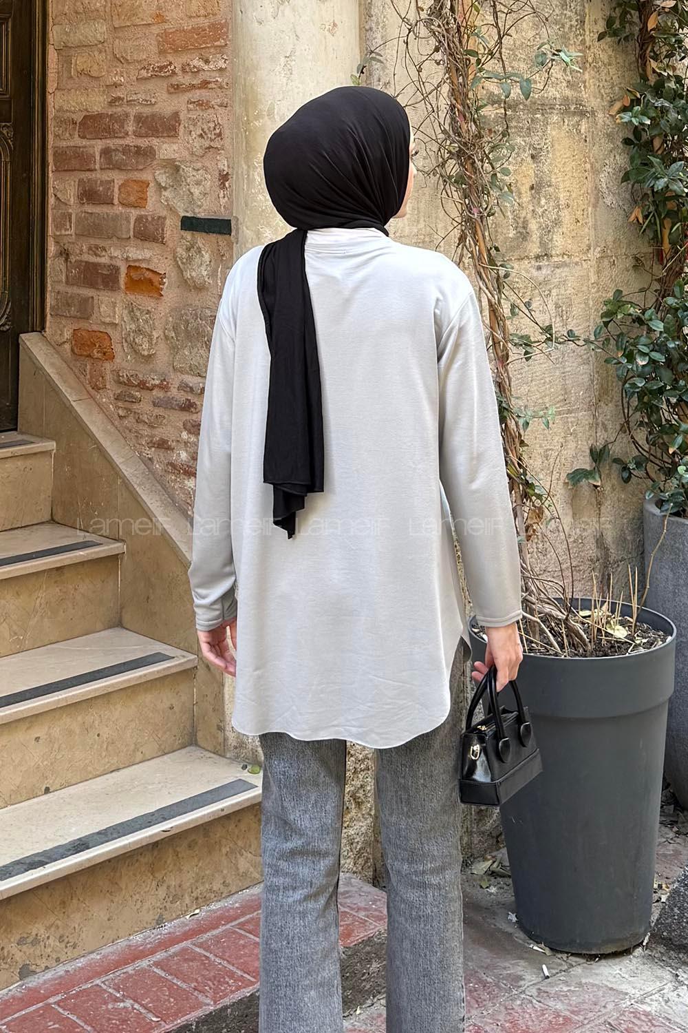 Gray Crew Neck Cotton Tunic