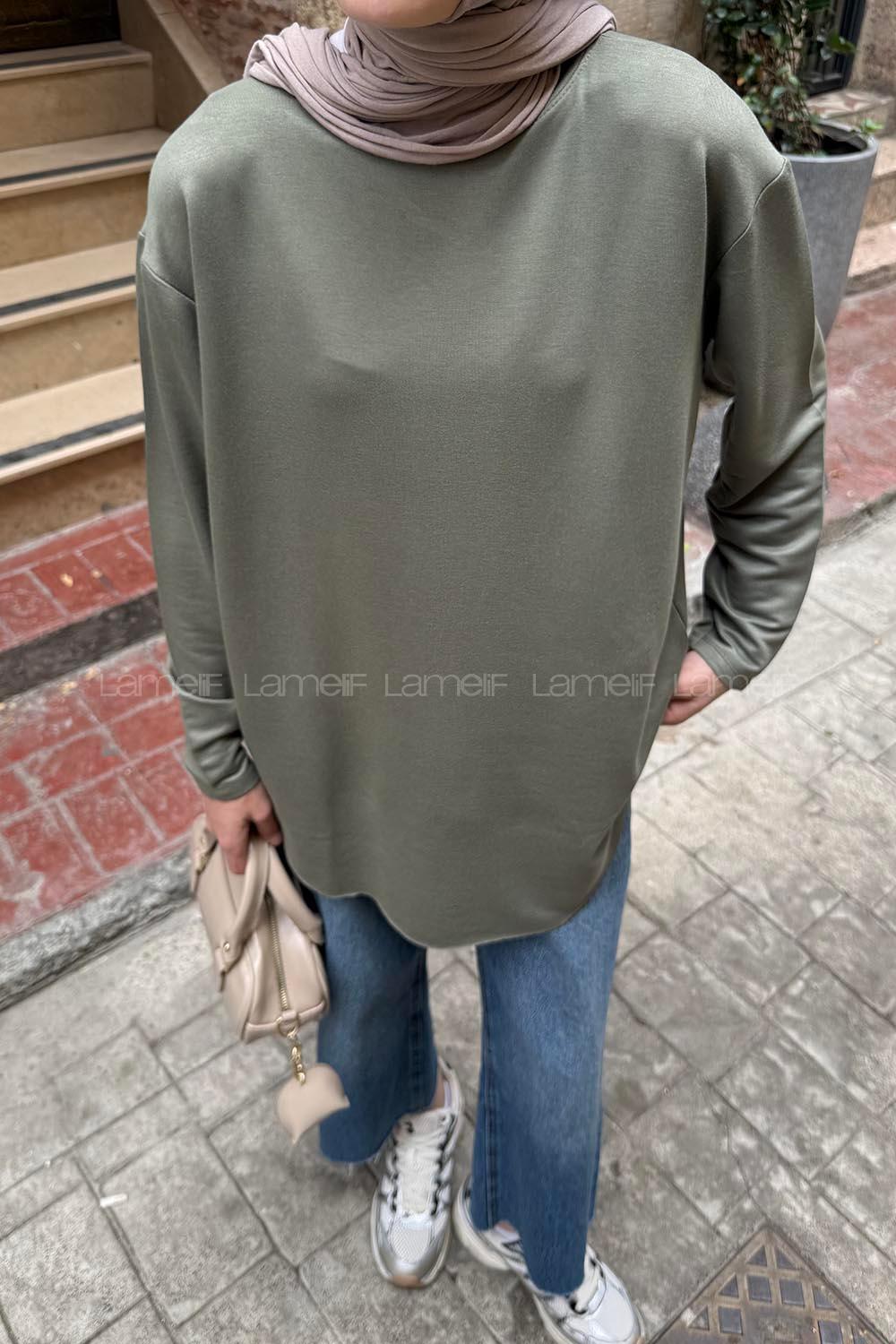 Khaki Crew Neck Cotton Tunic