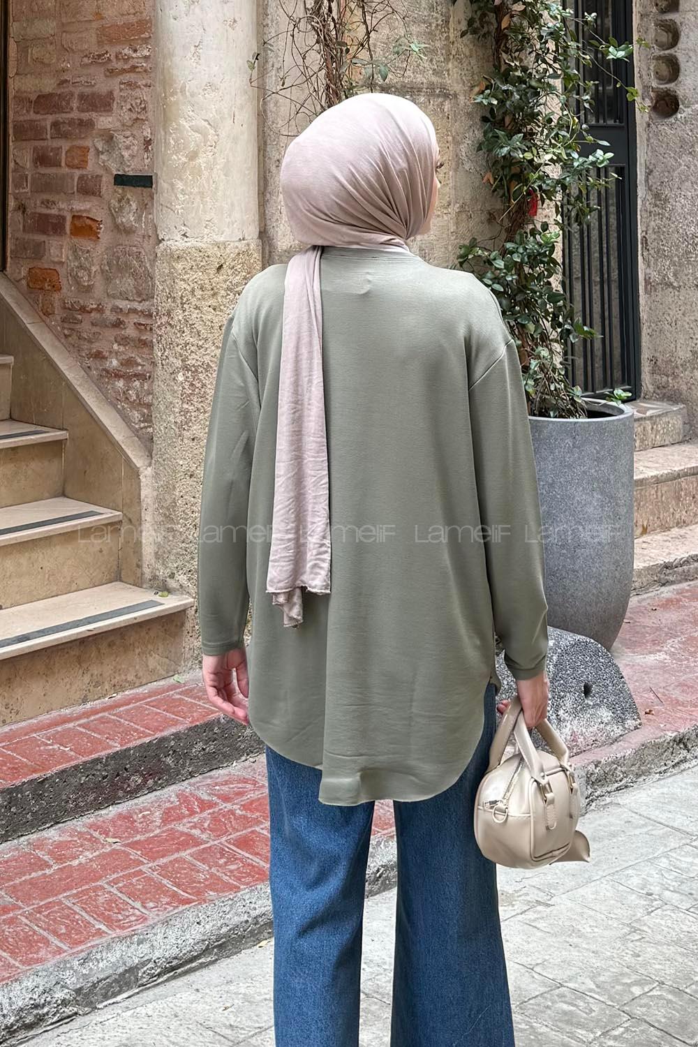 Khaki Crew Neck Cotton Tunic