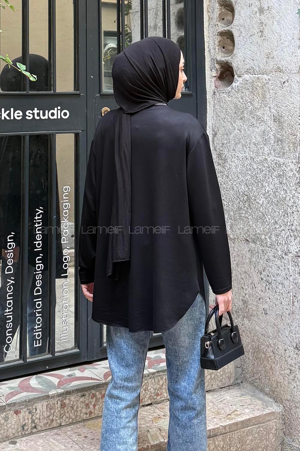 Black Crew Neck Cotton Tunic