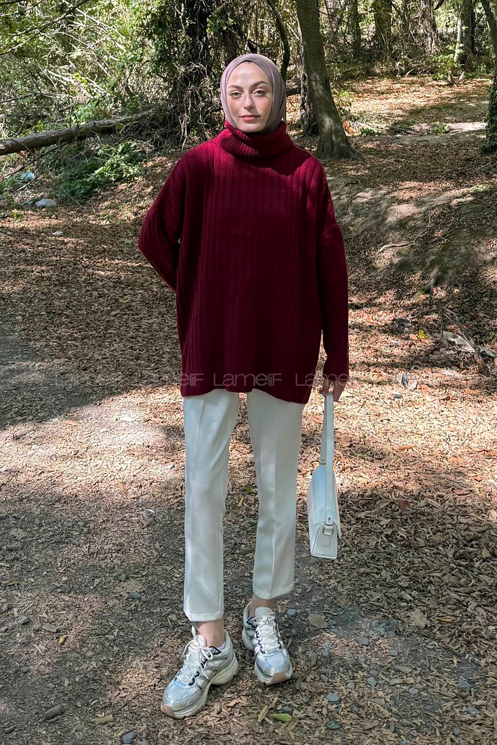 Claret Red Turtle Neck Long Arm Jumper