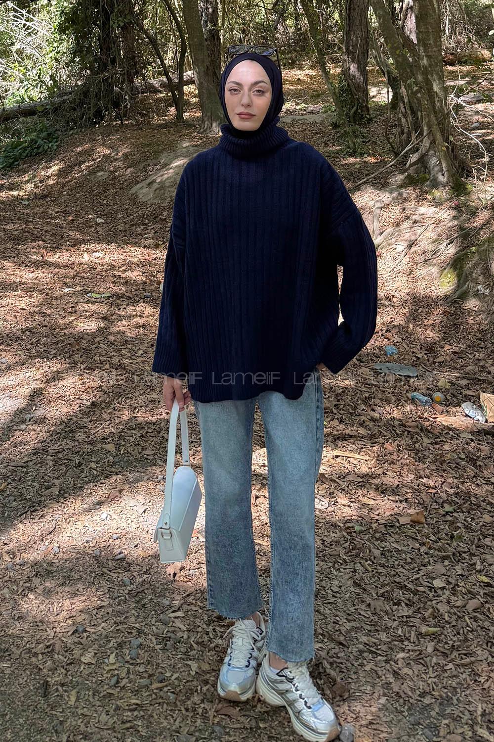 Lamelif Balıkçı Yaka Kazak Lacivert