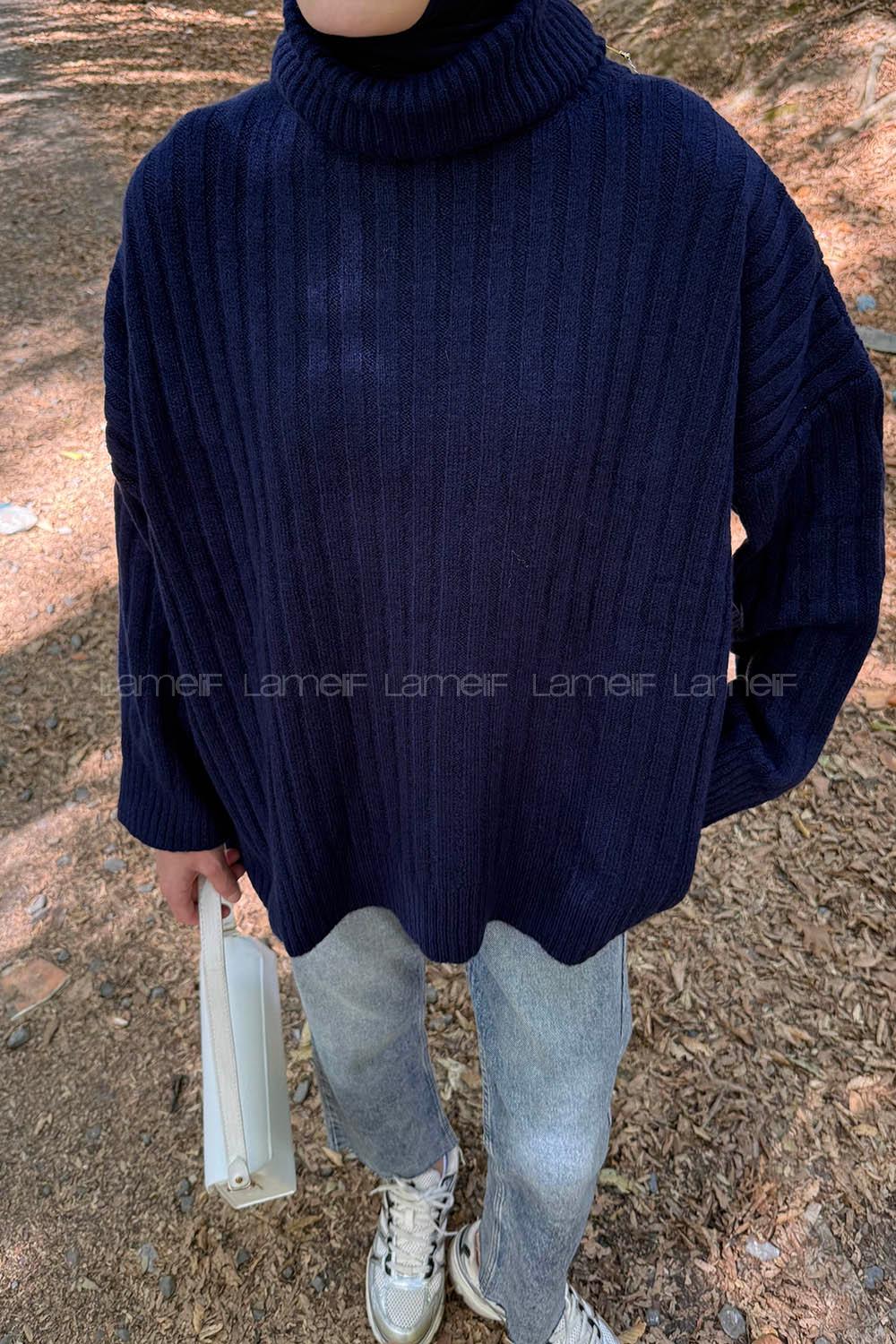 Lamelif Balıkçı Yaka Kazak Lacivert